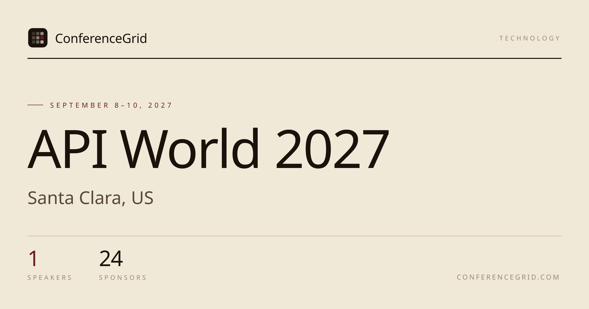 API World 2027 · Sep 8–10 · Santa Clara, US | ConferenceGrid
