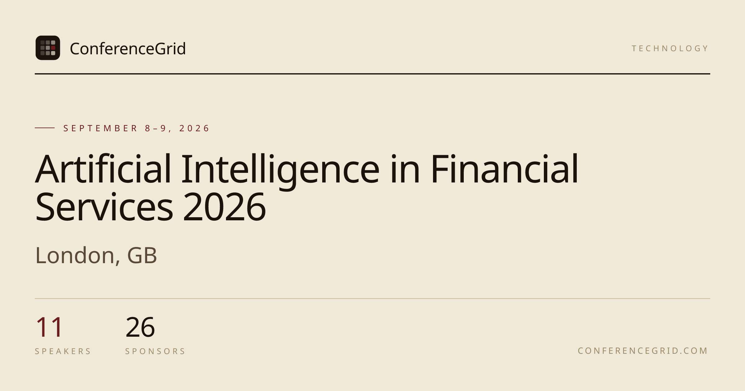 Artificial Intelligence in Financial Services 2026 · Sep 8–9 · London