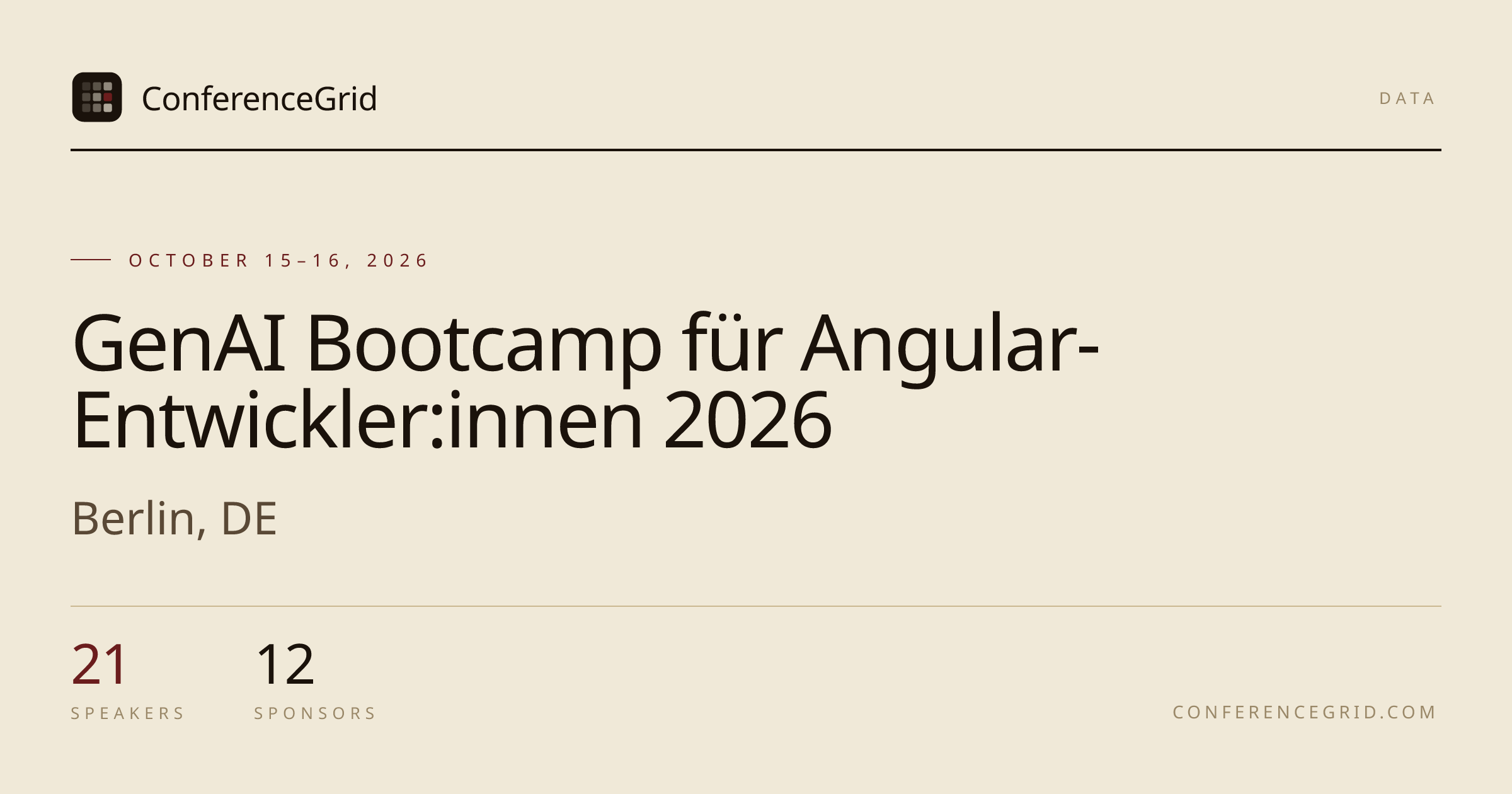 GenAI Bootcamp für Angular-Entwickler:innen 2026 · Oct 15–16 · Berlin