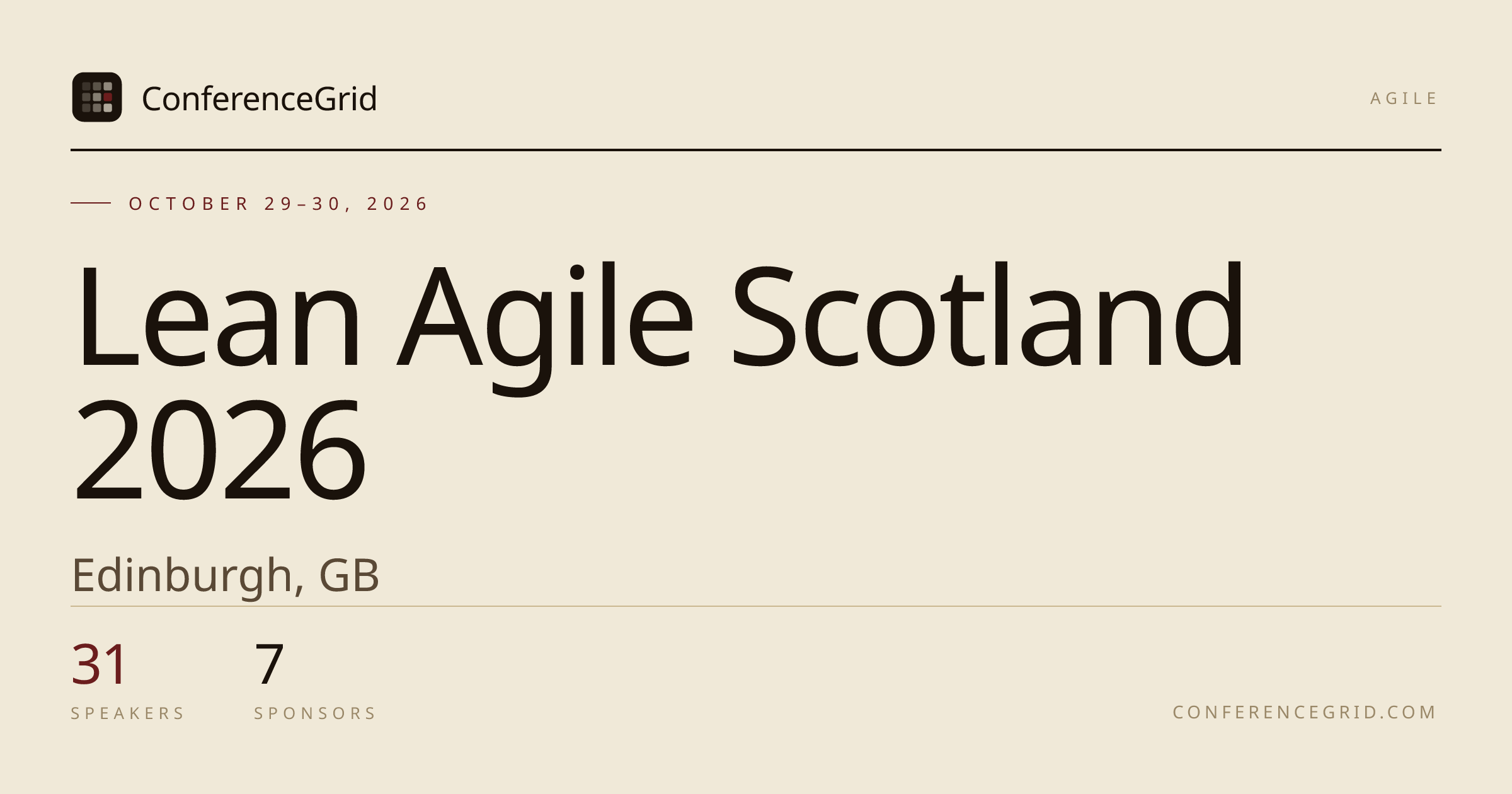 Lean Agile Scotland 2026 · Oct 29–30 · Edinburgh, GB | ConferenceGrid