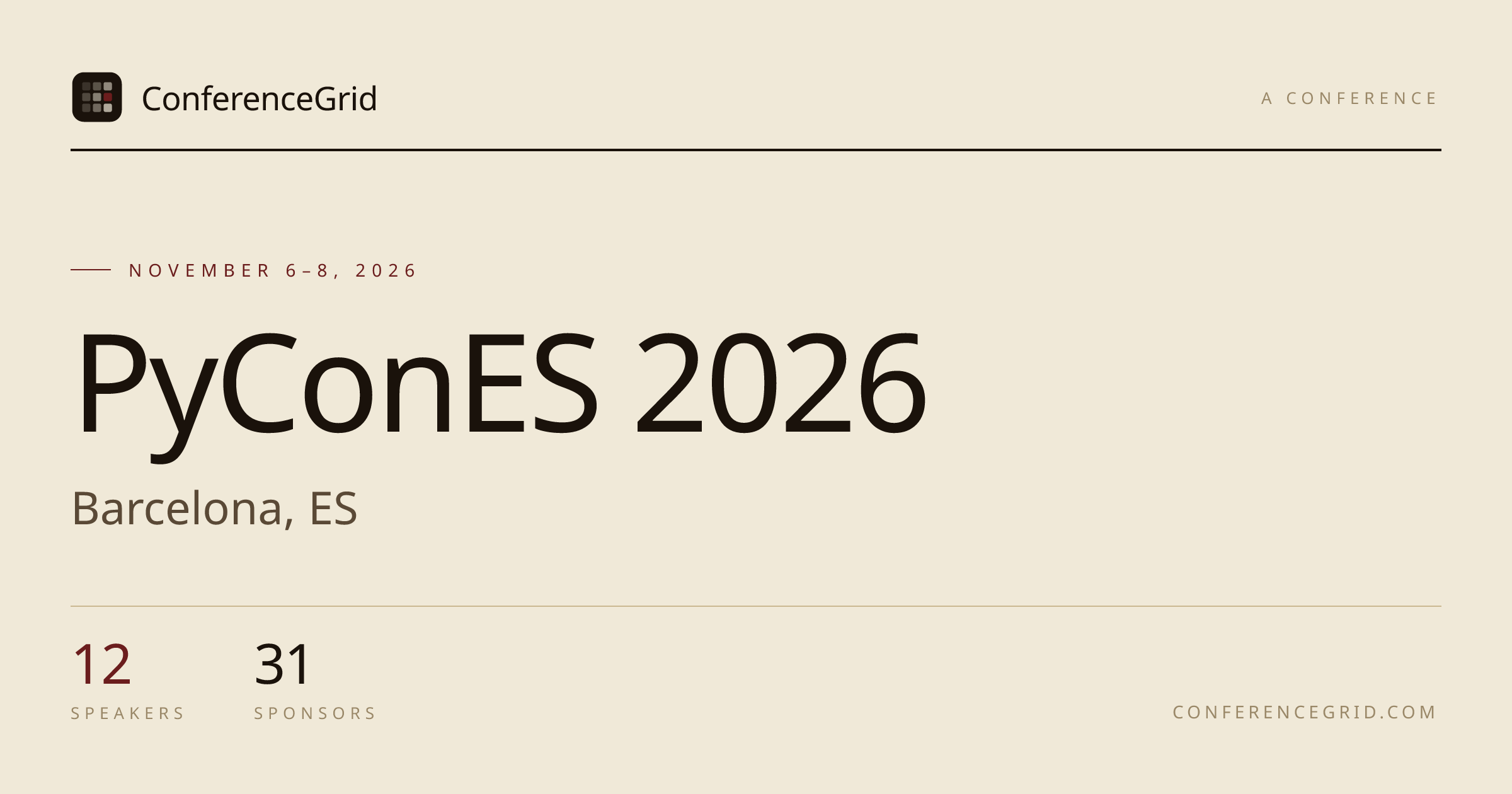 PyConES 2026 · November 6, 2026 · Barcelona, ES | ConferenceGrid