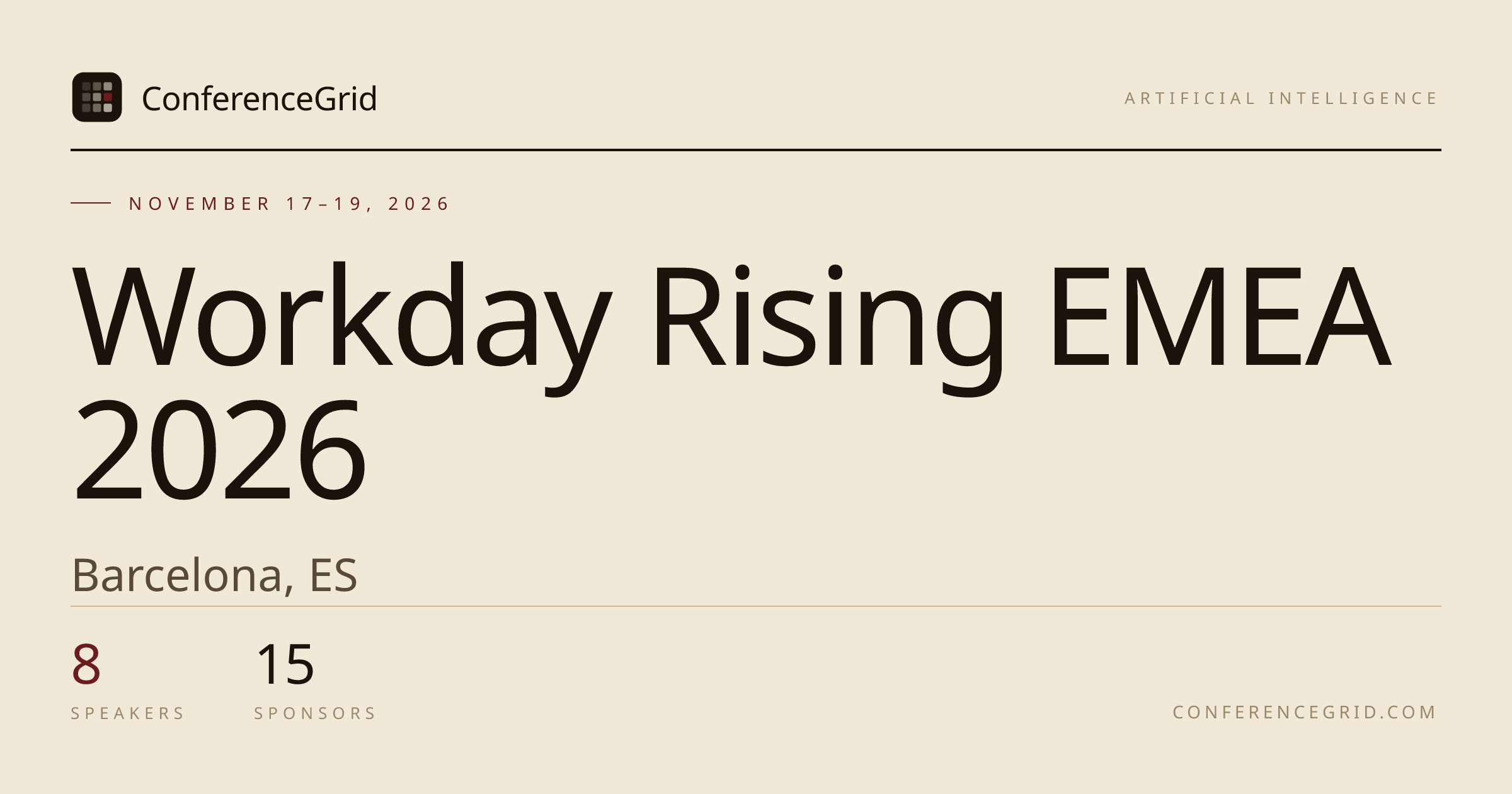Workday Rising EMEA 2026 · Nov 17–19 · Barcelona, ES | ConferenceGrid