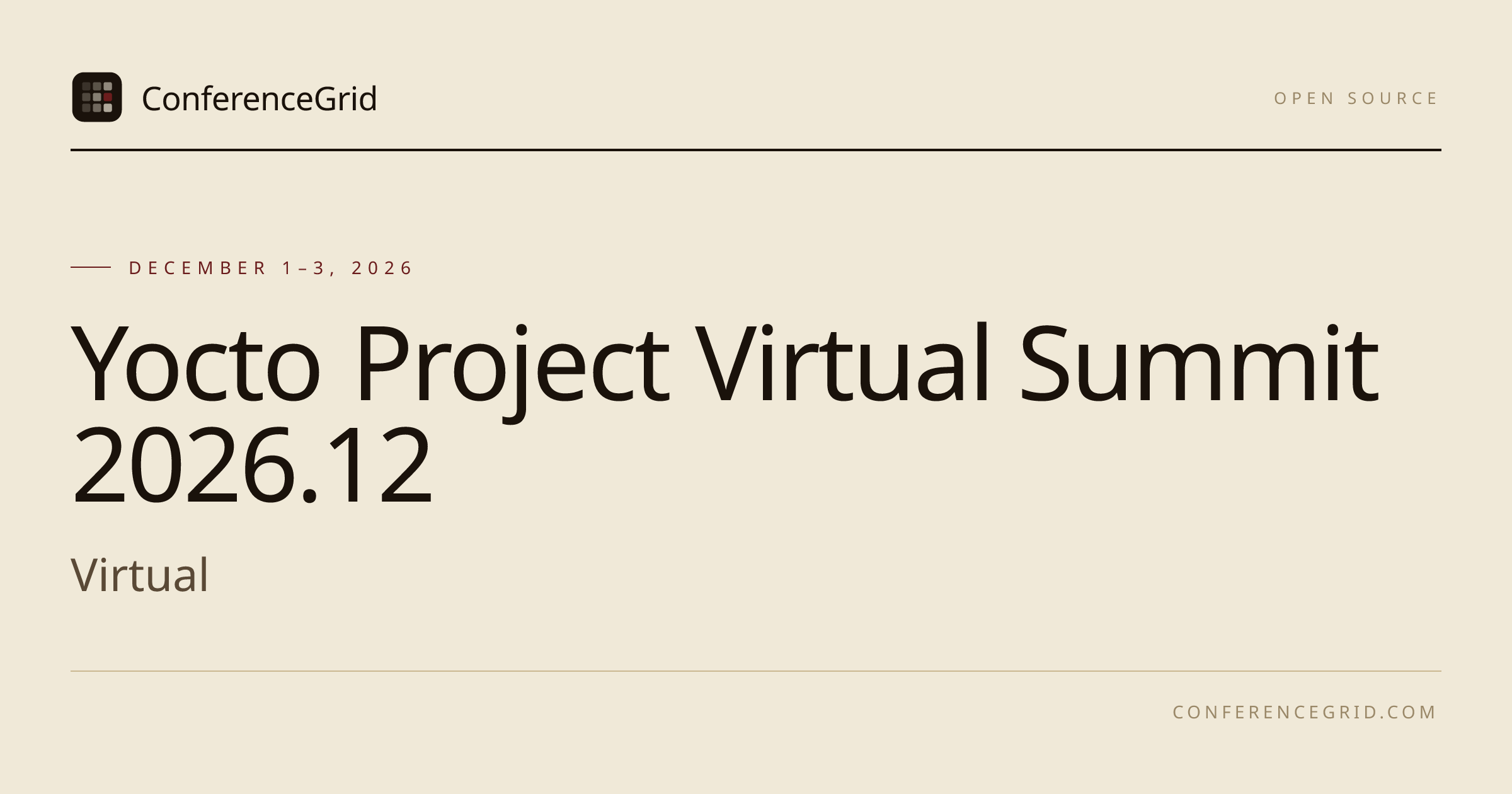 Yocto Project Virtual Summit 2026.12 · Dec 1–3 · Location TBA